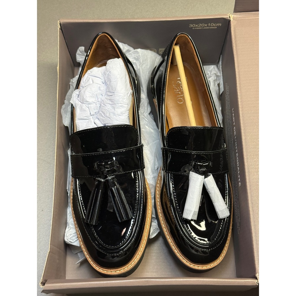 Franco Sarto Womens Black Patent Tassel Loafers Platform Lug Sole 7.5M